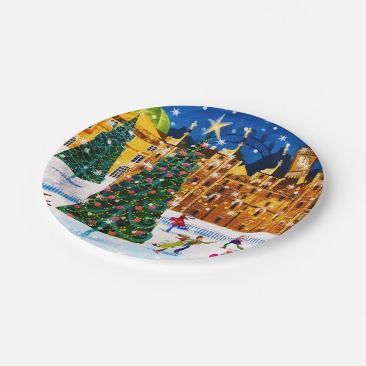 goudroze kerstwinter-ijsschaatsen papieren bordje (Gekanteld)