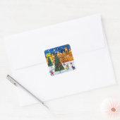 goudroze kerstwinter-ijsschaatsen vierkante sticker (Envelop)