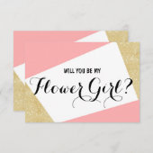 Goudroze kleurenblok Wordt u mijn Bloemenmeisje? Kaart (Voorkant / Achterkant)