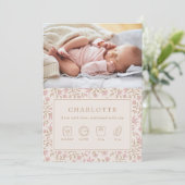 Goudroze pictogrammen | baby geboorteaankondigings kaart (Staand voorkant)