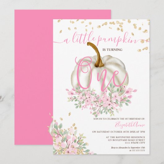 goudroze pompoen waterverf eerste verjaardag kaart (Voorkant / Achterkant)