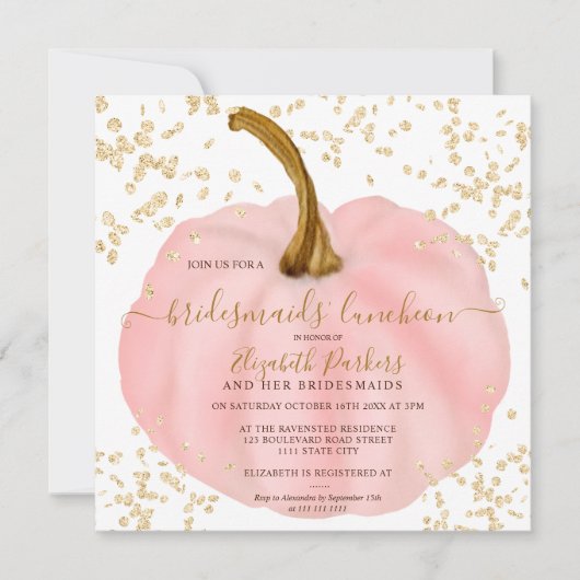 Goudroze pompoen waterverf lunchea kaart (Voorkant)