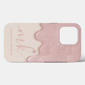 Goudroze Tan Glitter Drip Monogram en Naam Case-Mate iPhone Case (Achterkant (horizontaal))