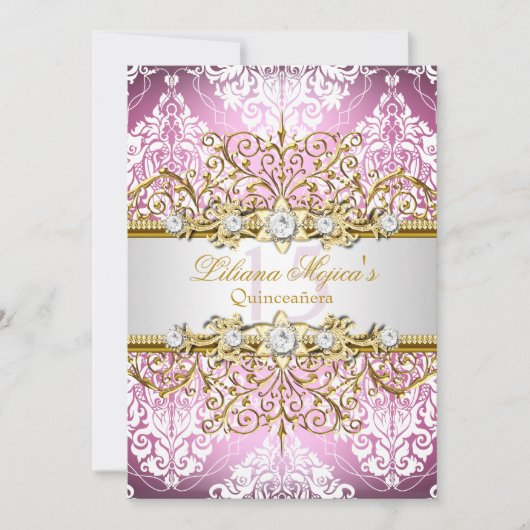 goudroze Vintage Glamor Quinceanera Kaart (Voorkant)