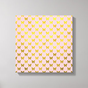 goudroze vlinder metallische vetolie canvas afdruk