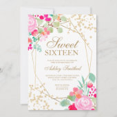 Goudroze waterverf met roze bloem 16 kaart (Voorkant)