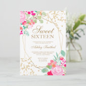 Goudroze waterverf met roze bloem 16 kaart (Staand voorkant)