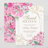 Goudroze waterverf met roze bloem 16 kaart (Voorkant / Achterkant)