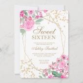 Goudroze waterverf met roze bloem 16 kaart (Voorkant)