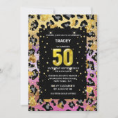 Goudroze zwart oerwoud glitter 50th kaart (Voorkant)