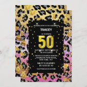 Goudroze zwart oerwoud glitter 50th kaart (Voorkant / Achterkant)