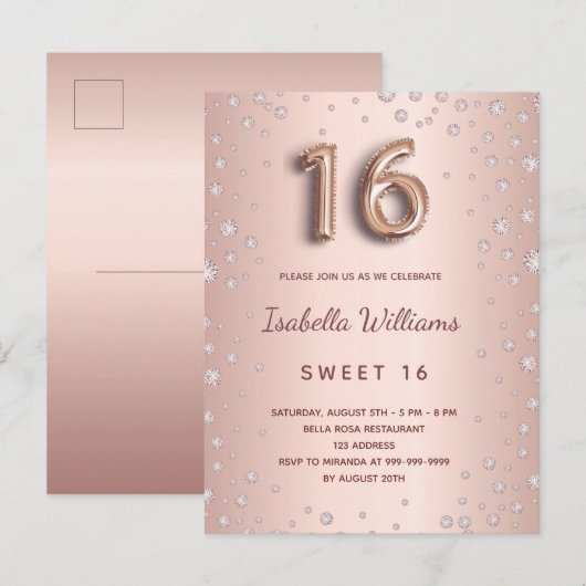 Goudruitglas van 16 roos, gezoet briefkaart (Voorkant / Achterkant)