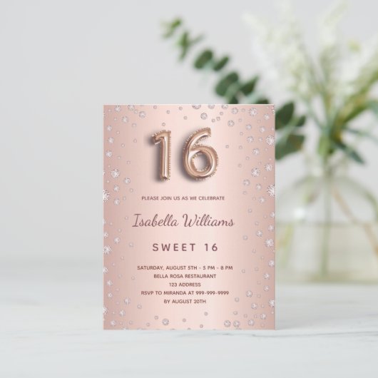 Goudruitglas van 16 roos, gezoet briefkaart (Staand voorkant)