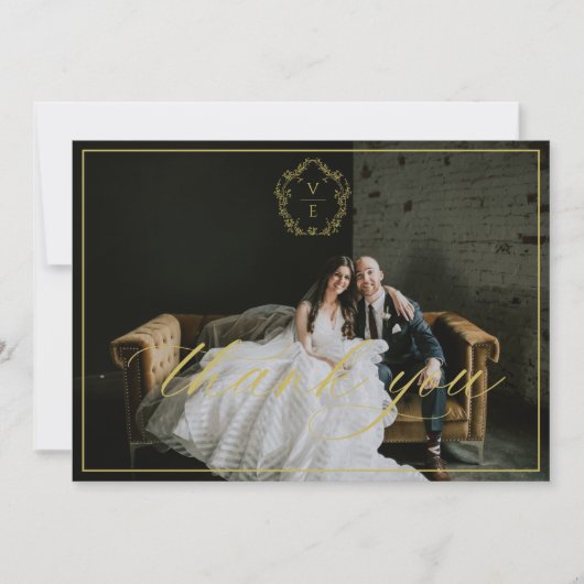 goudrust Monogram Weddenschap Foto Emerald Bedankkaart (Voorkant)