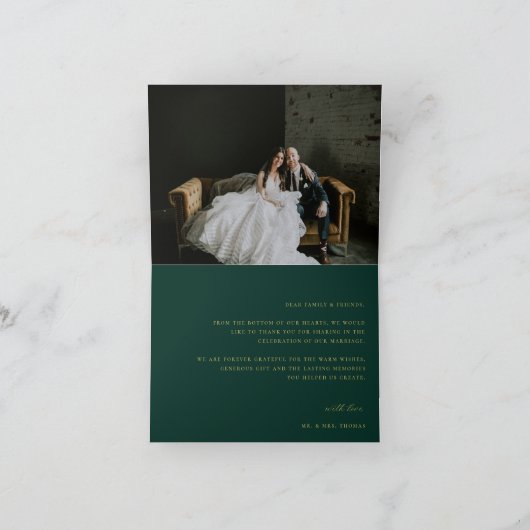  goudrust Monogram Weddenschap Foto Emerald Bedankkaart (Binnen)