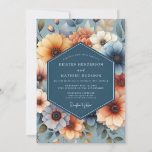 Goudsbloem & Blauw Artistieke Bloei Bruiloft Kaart