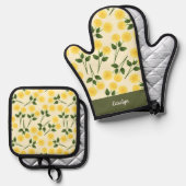 goudsbloem bloemen groen bladeren aangepaste naam ovenwant & pannenlap set (Voorkant / Achterkant)