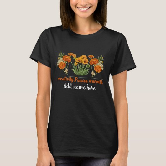 goudsbloem bloemen, oktober geboorte bloemen t-shirt (Voorkant)