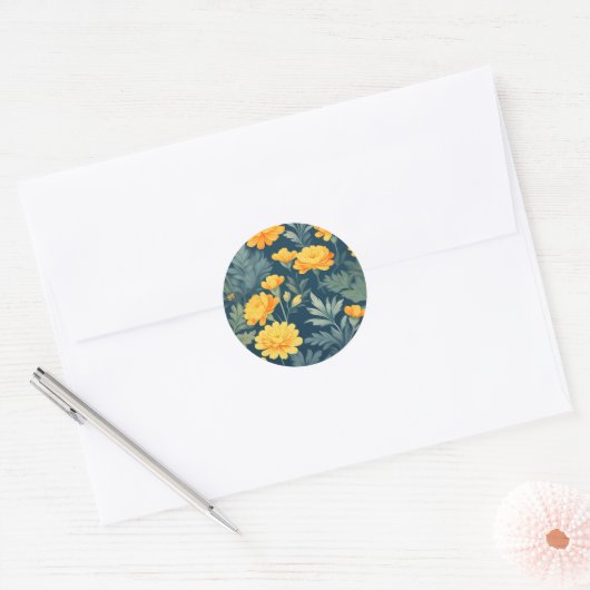goudsbloem bloemenpatroon ronde sticker (Envelop)