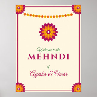Goudsbloem Mehndi Welkomstbord Desi Bruiloft Henna Poster
