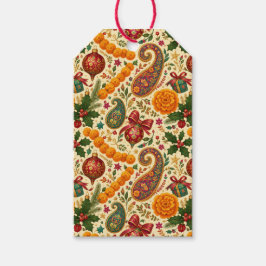 Goudsbloem paisley kerstcadeautags cadeaulabel