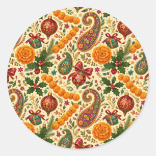Goudsbloem Paisley Kerststickers Ronde Sticker