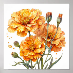 goudsbloem print, Sinaasappel bloemen kunst aan de Poster