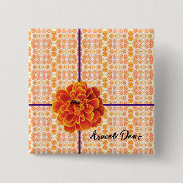 goudsbloemen en bij vierkante button 5,1 cm