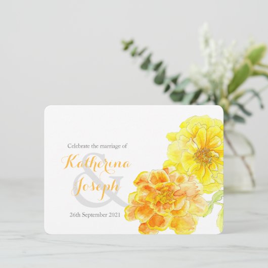 goudsbloemen waterverf gele bruiloft uitnodiging (Staand voorkant)