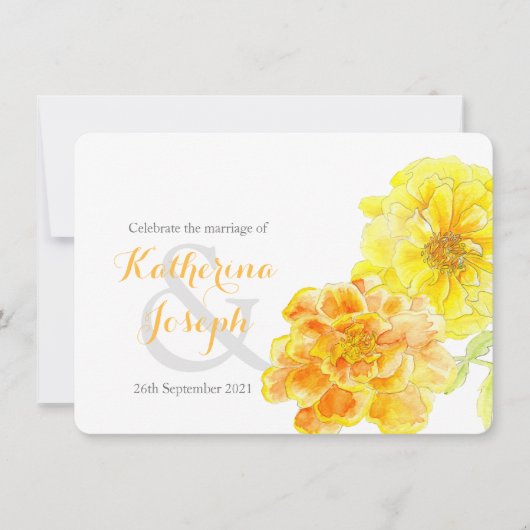 goudsbloemen waterverf gele bruiloft uitnodiging (Voorkant)