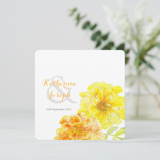 goudsbloemen waterverf gele bruiloft vierkant uitn kaart (Staand voorkant)