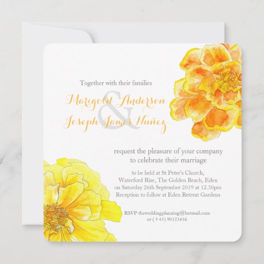 goudsbloemen waterverf gele bruiloft vierkant uitn kaart (Achterkant)