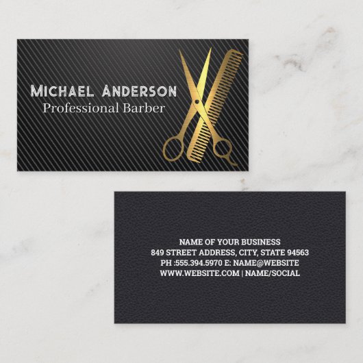 Goudschaar en kam | Koolstofvezel Visitekaartje (Voorkant / Achterkant)