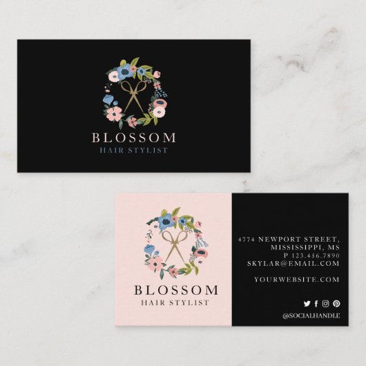 Goudschaar Floral Wreator Logo Hair Stylist Salon Visitekaartje (Voorkant / Achterkant)