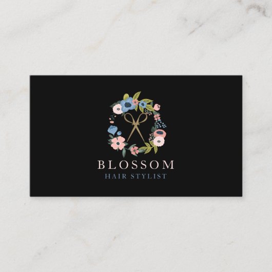 Goudschaar Floral Wreator Logo Hair Stylist Salon Visitekaartje (Voorkant)