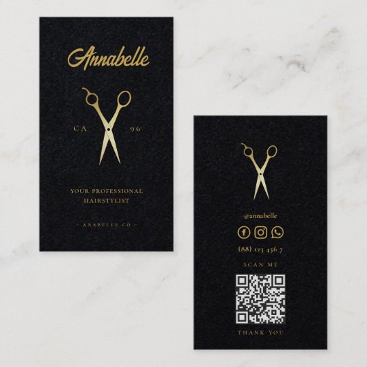 Goudschaar Haarstylist Salon Barbershop Qr Code Visitekaartje (Voorkant / Achterkant)
