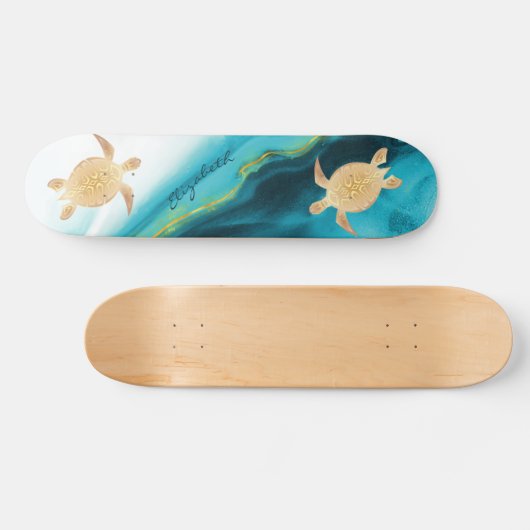 Goudschildpad - Monogram Waterverf Persoonlijk Skateboard (Horizontaal)