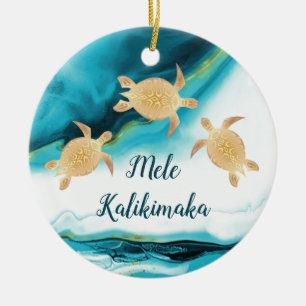 Goudschildpadden   Mele Kalikimaka   Kerstmis Keramisch Ornament