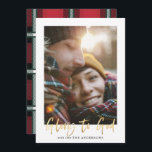 Goudschrift glorie naar god rode tartan foto feestdagenkaart<br><div class="desc">Gold script glory naar goede,  stijlvolle vakantiekaart met rood tartan backer-ontwerp. Ruimte voor één foto.</div>