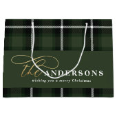 Goudschrift groene gebluste tartan rustige Kerstmi Groot Cadeauzakje (Voorkant)
