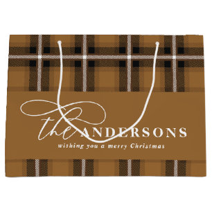 Goudschrift mustard plaid tartan rustige Kerstmis Groot Cadeauzakje