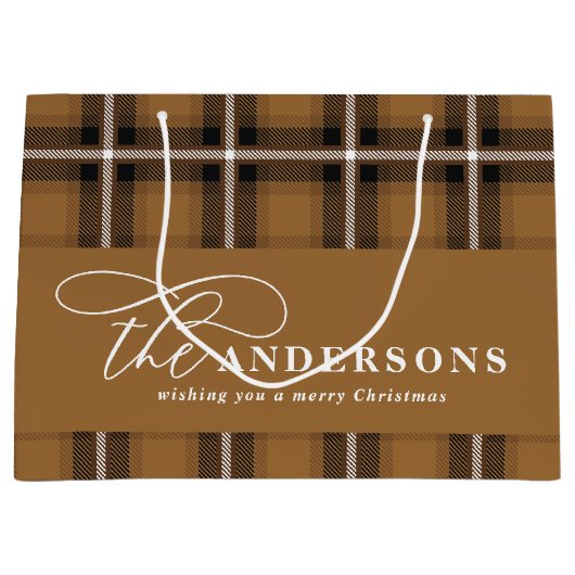 Goudschrift mustard plaid tartan rustige Kerstmis Groot Cadeauzakje (Voorkant)