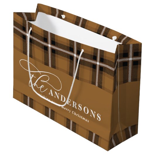 Goudschrift mustard plaid tartan rustige Kerstmis Groot Cadeauzakje (Voorkant Gekanteld)
