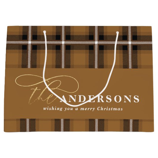 Goudschrift mustard plaid tartan rustige Kerstmis Groot Cadeauzakje (Voorkant)