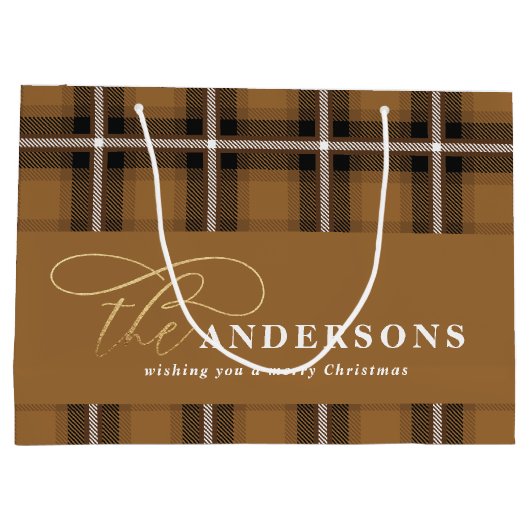 Goudschrift mustard plaid tartan rustige Kerstmis Groot Cadeauzakje (Achterkant)