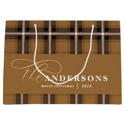Goudschrift mustard plaid tartan rustige Kerstmis Groot Cadeauzakje (Voorkant)