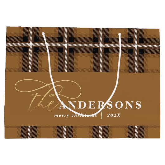 Goudschrift mustard plaid tartan rustige Kerstmis Groot Cadeauzakje (Achterkant)