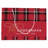 Goudschrift rode vlektartan rustige kerst groot cadeauzakje (Achterkant)