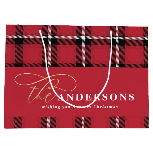 Goudschrift rode vlektartan rustige kerst Larg Groot Cadeauzakje (Achterkant)