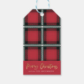 Goudschrift smaakje kerst rode tartan cadeaulabel (Voorkant)